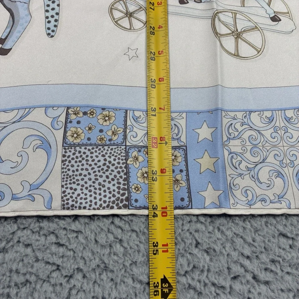 Vintage Longchamp Silk Scarf 34x34 Blue Horse Equestrian Floral Italy Square